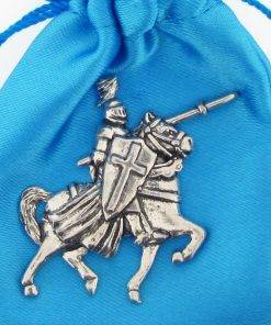 Mounted Knight Pin Badge - high quality pewter gifts from Pageant Pewter